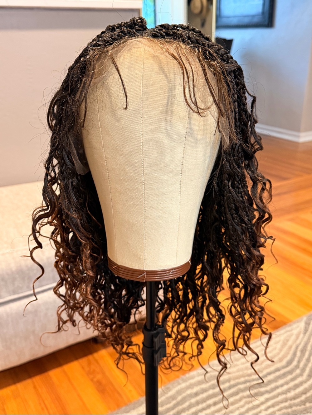Synthetic Natural Black to Brown Ombre Braided Curly Wig Full Lace Cap #214 - Picture 4 of 16